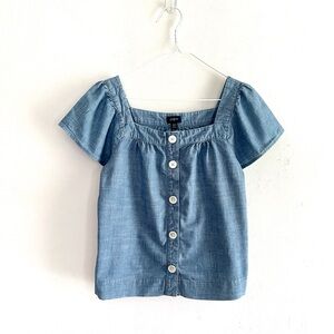 J.Crew Factory Square-Neck Cotton Chambray Top